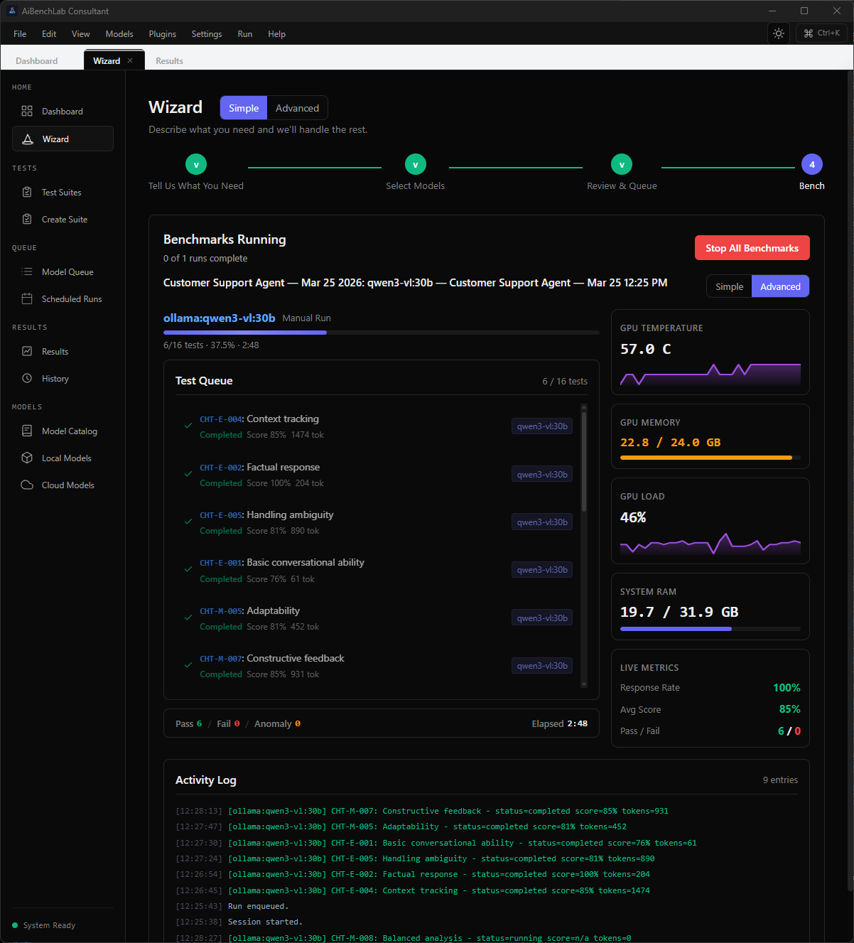 Live benchmark execution