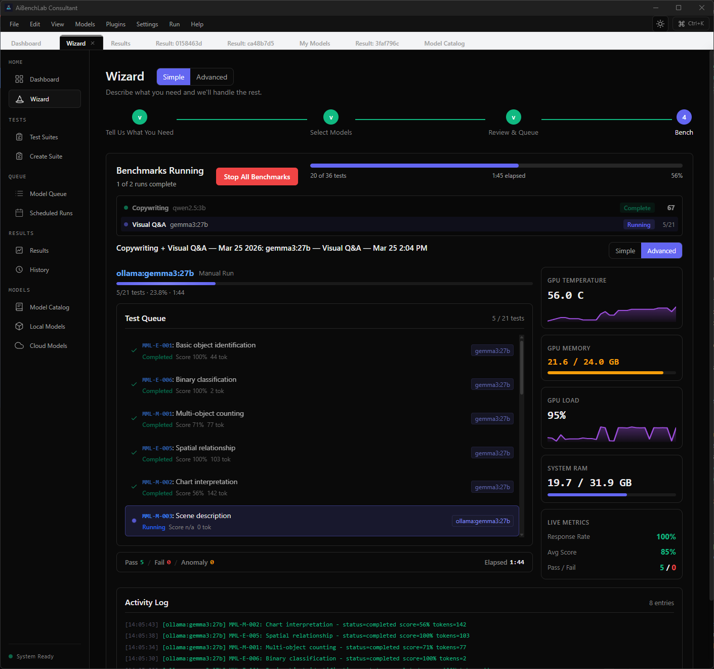 Live benchmark with real-time GPU monitoring
