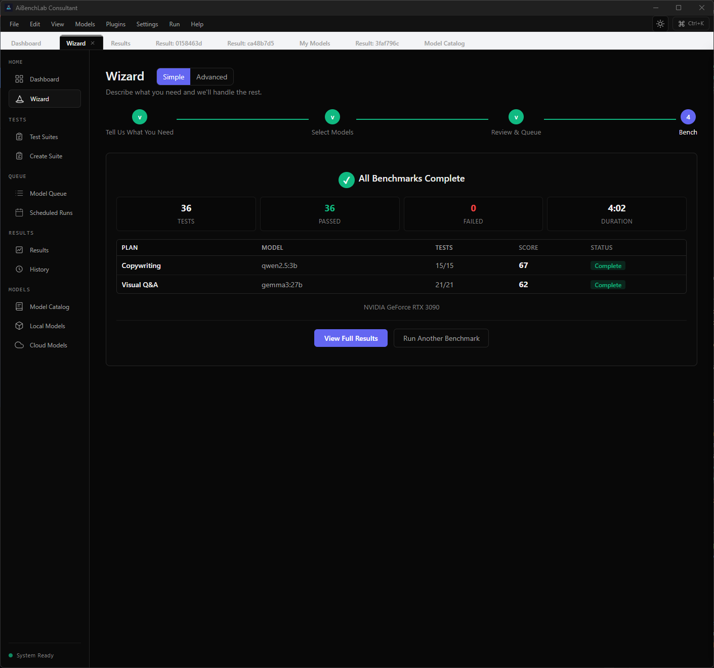 All benchmarks complete — results summary